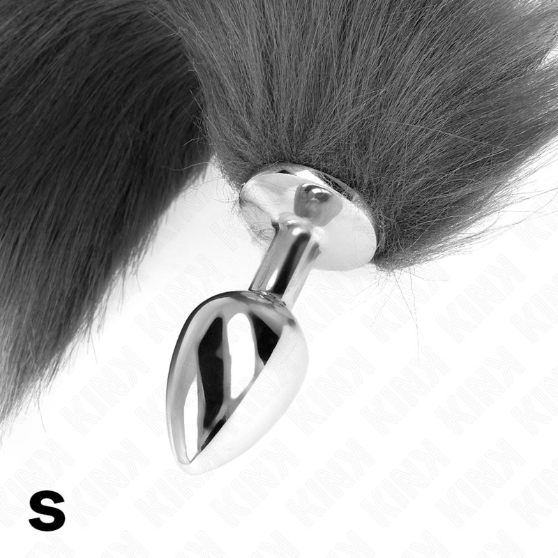 KINK - DIlatatore anale taglia S 7 x 3 cm con coda sintetica 40 cm grigio e bianco