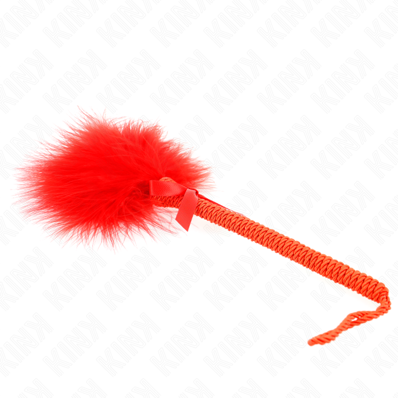 KINK - BACCHETTA IN CORDA DI NYLON CON PIUME DA SOLLETICO E FIOCCO ROSSO 25 CM