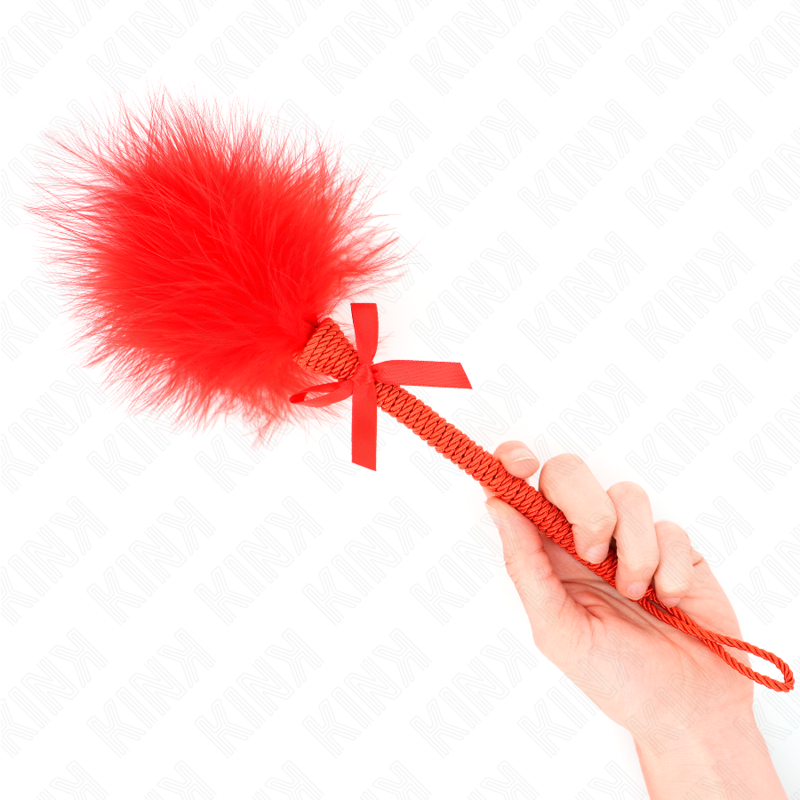 KINK - BACCHETTA IN CORDA DI NYLON CON PIUME DA SOLLETICO E FIOCCO ROSSO 25 CM