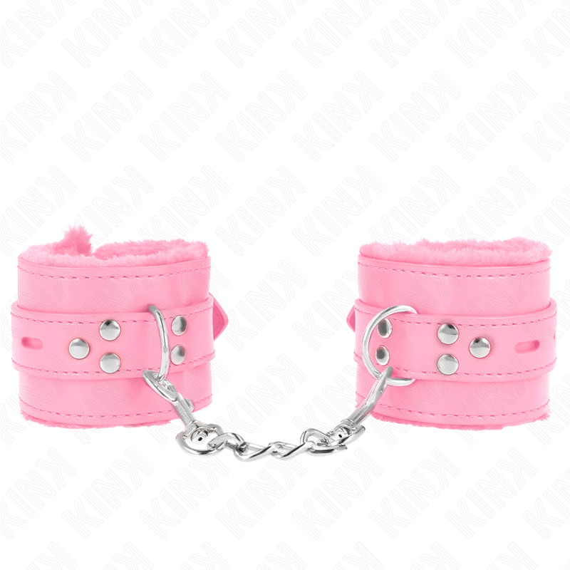 KINK - CINTURINI DA POLSO RIVESTITI IN PELLICCIA CON FORI QUADRATI ROSA E CINTURA ROSA REGOLABILI 17-29 CM X 6 CM
