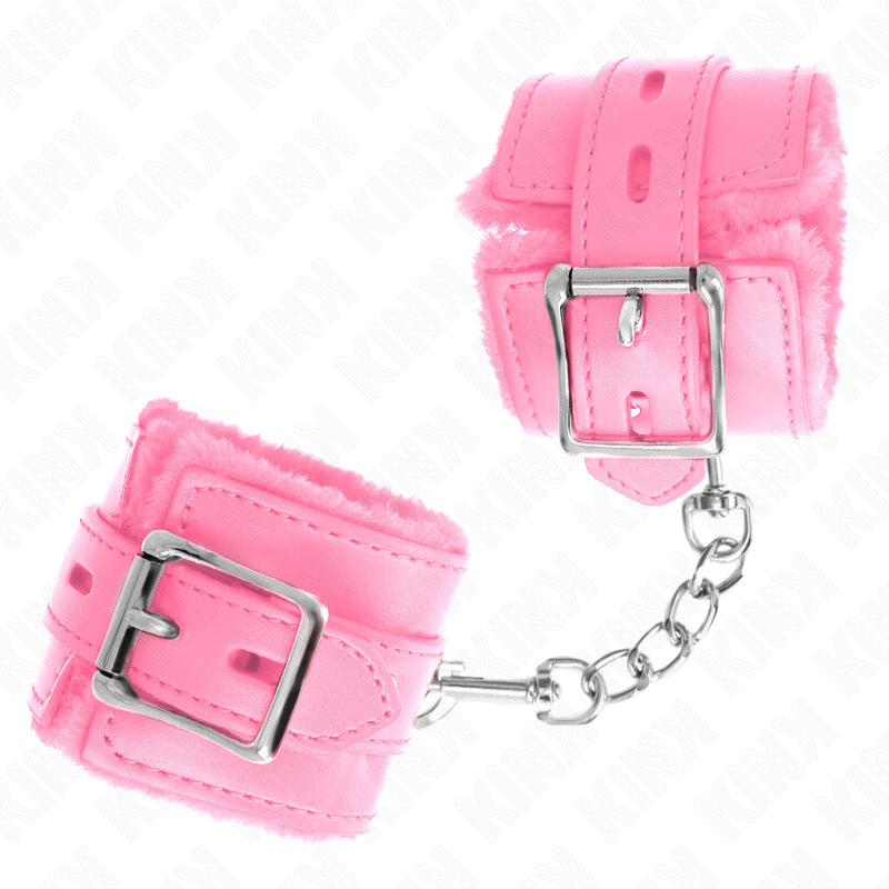 KINK - CINTURINI DA POLSO RIVESTITI IN PELLICCIA CON FORI QUADRATI ROSA E CINTURA ROSA REGOLABILI 17-29 CM X 6 CM
