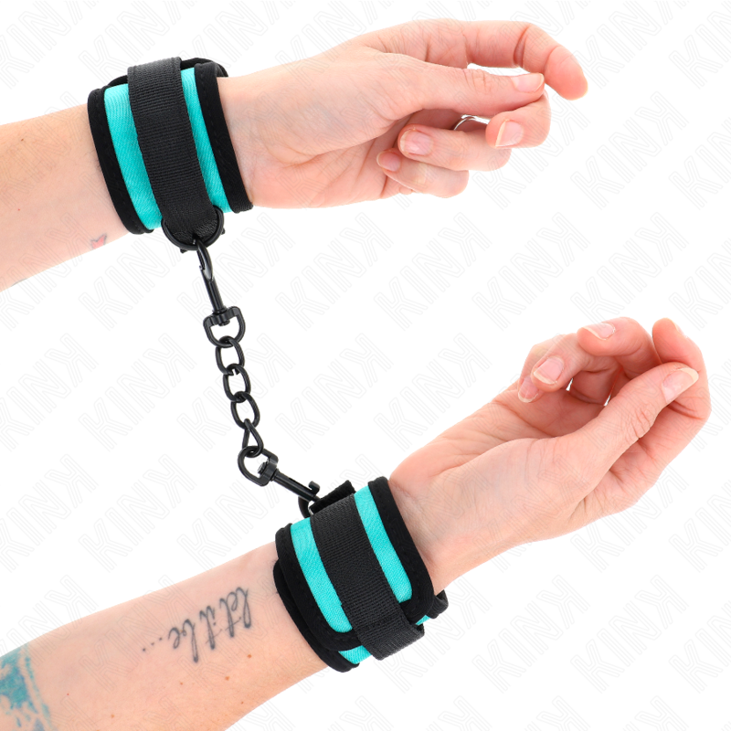 KINK - FASCETTE DI RESISTENZA PER I POLSI IN NYLON CON CHIUSURA A GANCIO E ANELLO, COLORE NERO-BLU, REGOLABILI 18-32 CM X 5 CM