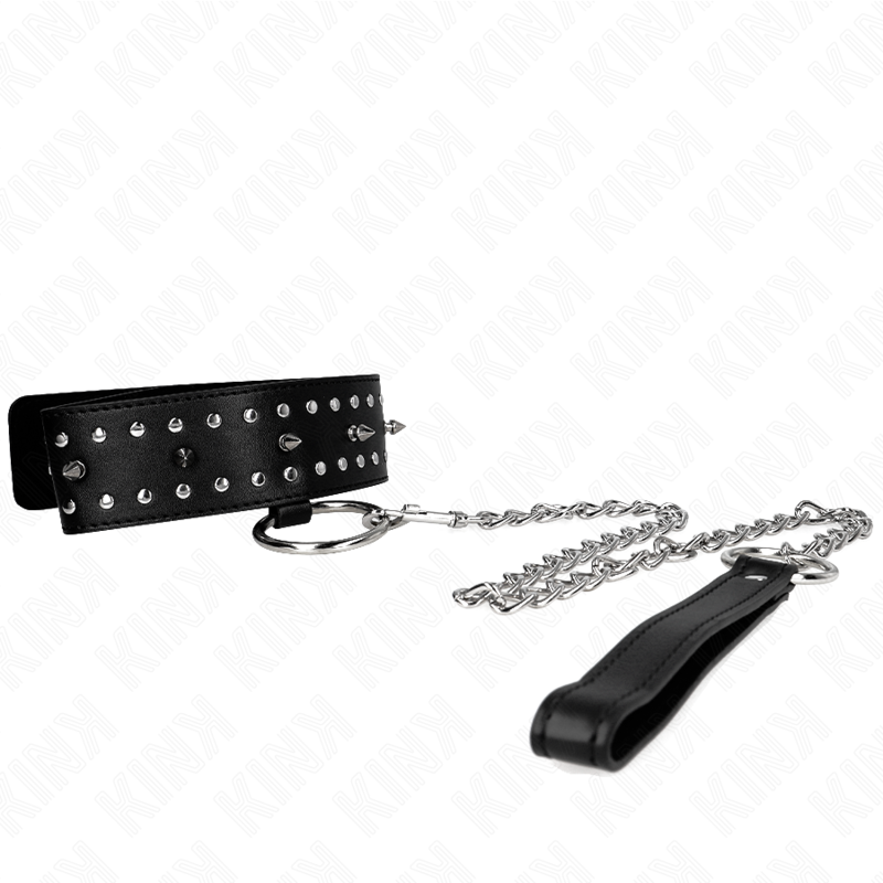 KINK - COLLANA CON GUINZAGLIO 65 CM CON BORCHIE ARGENTO MODELLO 1 REGOLABILE 36-43 CM X 5 CM