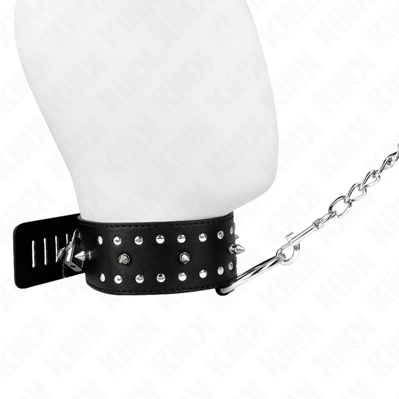 KINK - COLLANA CON GUINZAGLIO 65 CM CON BORCHIE ARGENTO MODELLO 1 REGOLABILE 36-43 CM X 5 CM