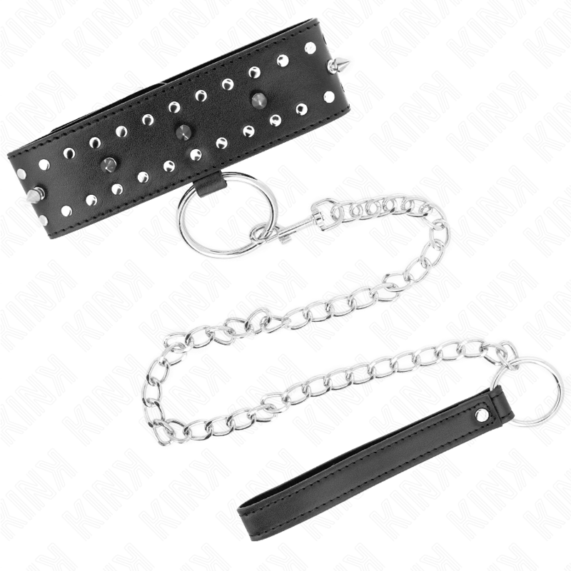 KINK - COLLANA CON GUINZAGLIO 65 CM CON BORCHIE ARGENTO MODELLO 1 REGOLABILE 36-43 CM X 5 CM