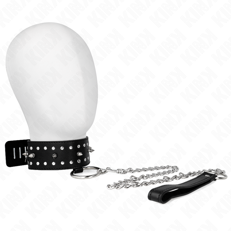 KINK - COLLANA CON GUINZAGLIO 65 CM CON BORCHIE ARGENTO MODELLO 1 REGOLABILE 36-43 CM X 5 CM