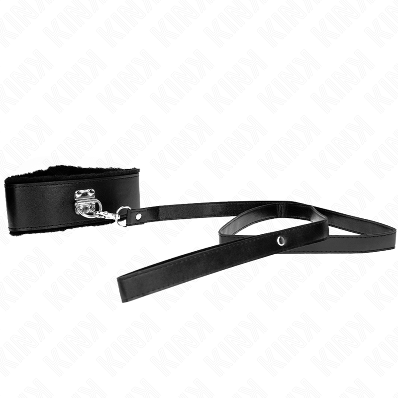 KINK - COLLANA CON GUINZAGLIO 116 CM CON BORCHIE ARGENTO MODELLO 4 NERO REGOLABILE 40-48 CM X 6 CM