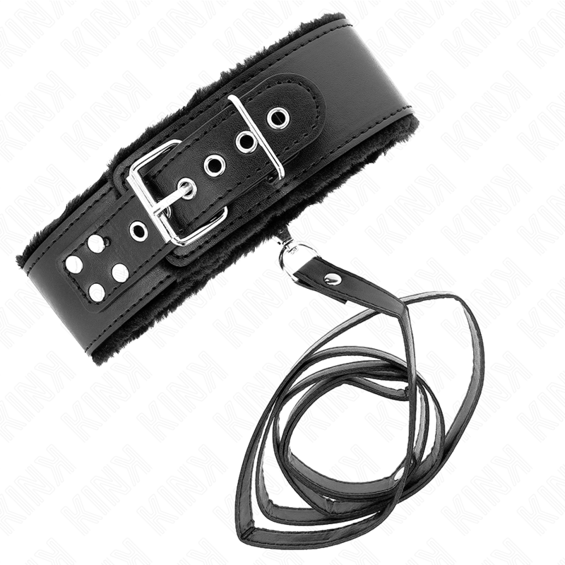 KINK - COLLANA CON GUINZAGLIO 116 CM CON BORCHIE ARGENTO MODELLO 4 NERO REGOLABILE 40-48 CM X 6 CM