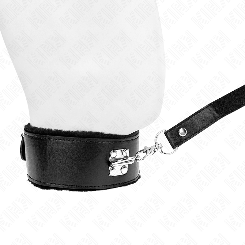 KINK - COLLANA CON GUINZAGLIO 116 CM CON BORCHIE ARGENTO MODELLO 4 NERO REGOLABILE 40-48 CM X 6 CM