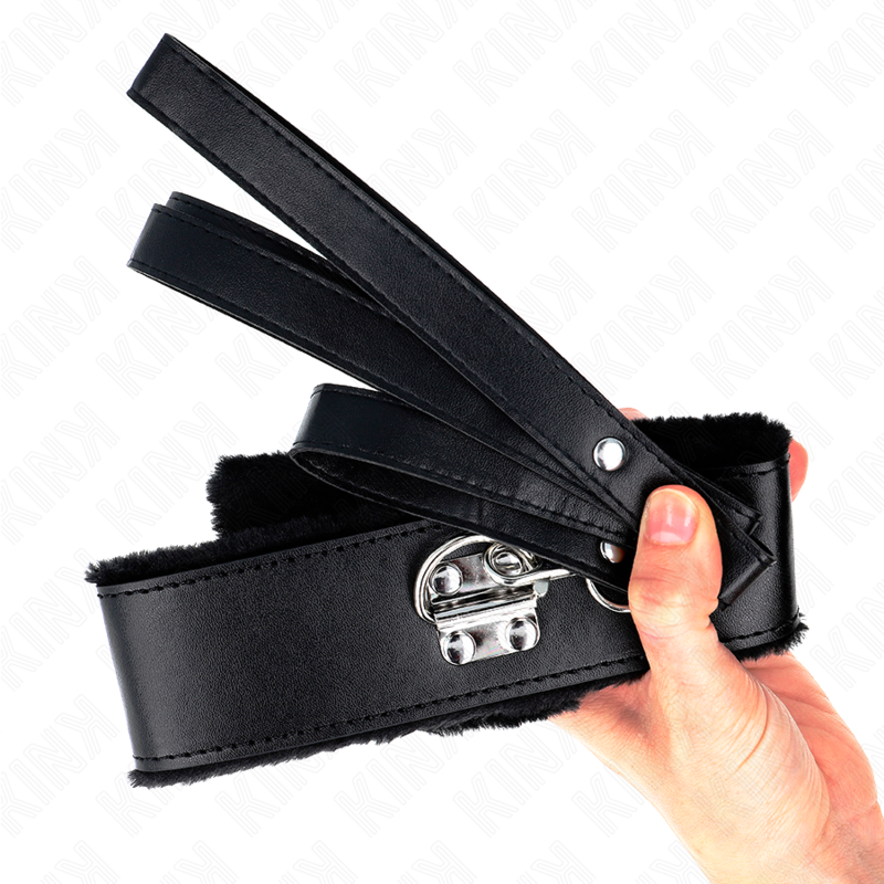 KINK - COLLANA CON GUINZAGLIO 116 CM CON BORCHIE ARGENTO MODELLO 4 NERO REGOLABILE 40-48 CM X 6 CM