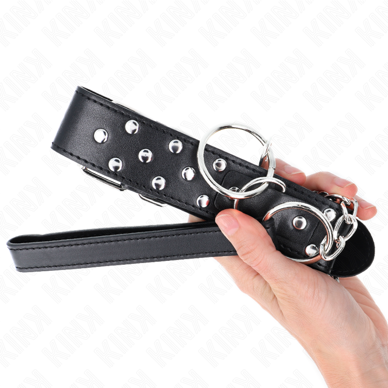 KINK - COLLANA CON CINTURINO E RIVETTO AD ANELLO 65 CM NERO REGOLABILE 36-50 CM X 3,8 CM