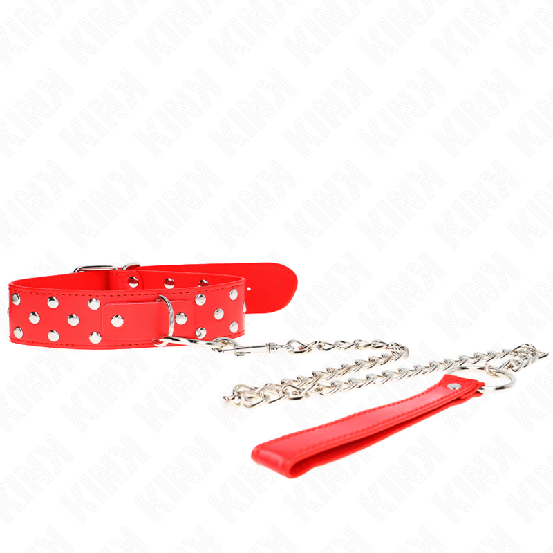 KINK - COLLANA CON CINTURINO E RIVETTO AD ANELLO 65 CM ROSSO REGOLABILE 36-50 CM X 3,8 CM