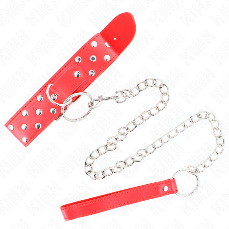 KINK - COLLANA CON CINTURINO E RIVETTO AD ANELLO 65 CM ROSSO REGOLABILE 36-50 CM X 3,8 CM