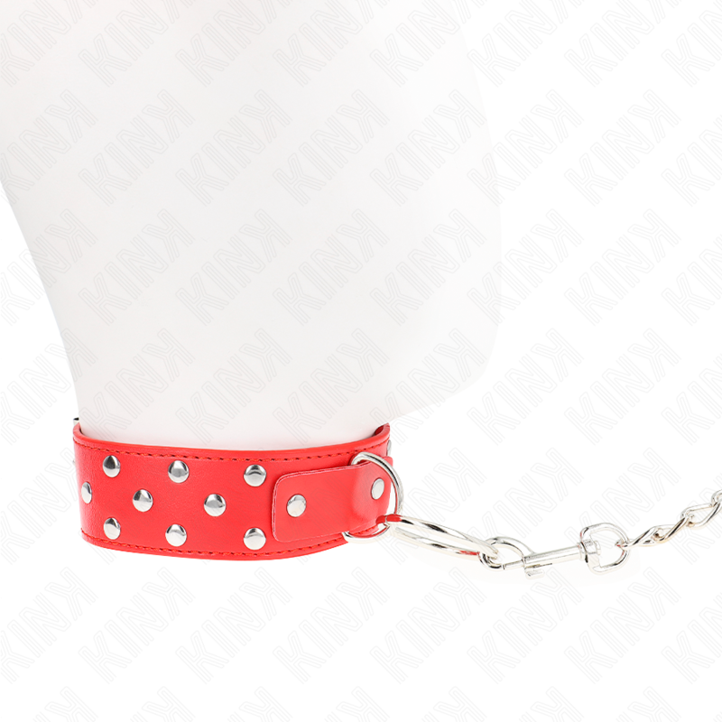 KINK - COLLANA CON CINTURINO E RIVETTO AD ANELLO 65 CM ROSSO REGOLABILE 36-50 CM X 3,8 CM