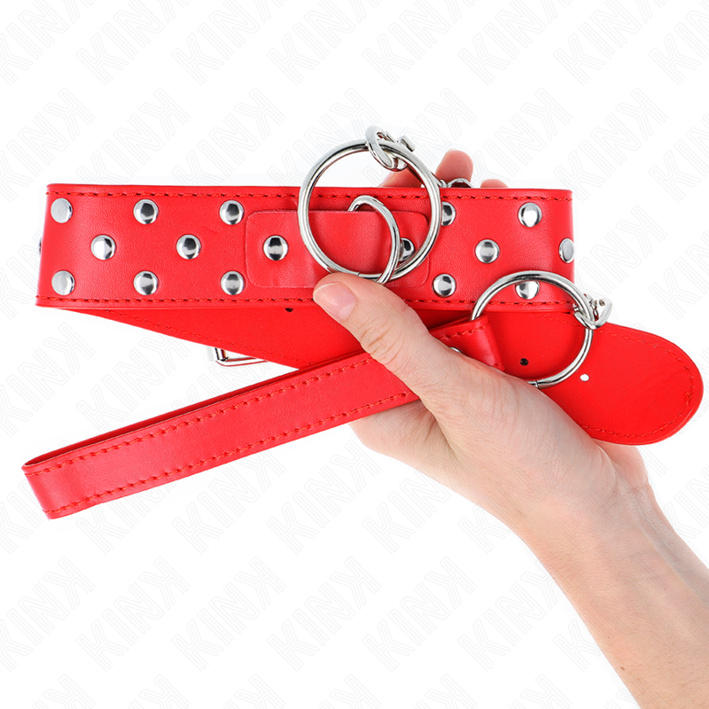 KINK - COLLANA CON CINTURINO E RIVETTO AD ANELLO 65 CM ROSSO REGOLABILE 36-50 CM X 3,8 CM