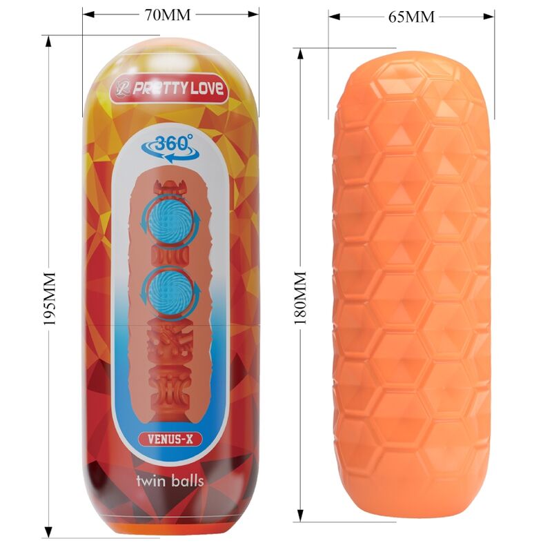 PRETTY LOVE - MASTURBADOR MASCULINO TWIN BALLS NARANJA