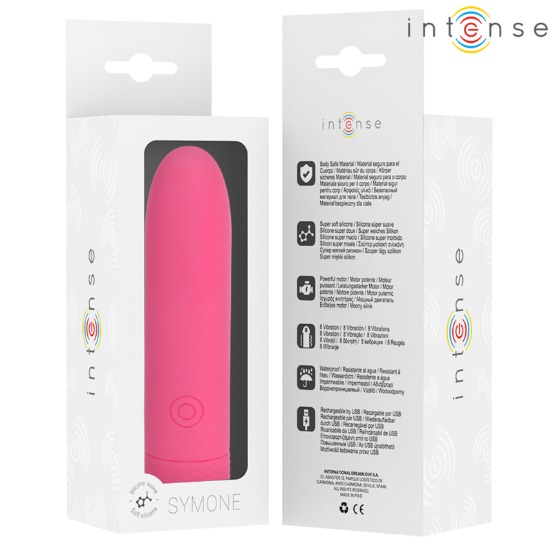 INTENSE - SYMONE PROIETTILE VIBRANTE RICARICABILE USB 8 VIBRAZIONI ROSA 10 X 2,2 CM