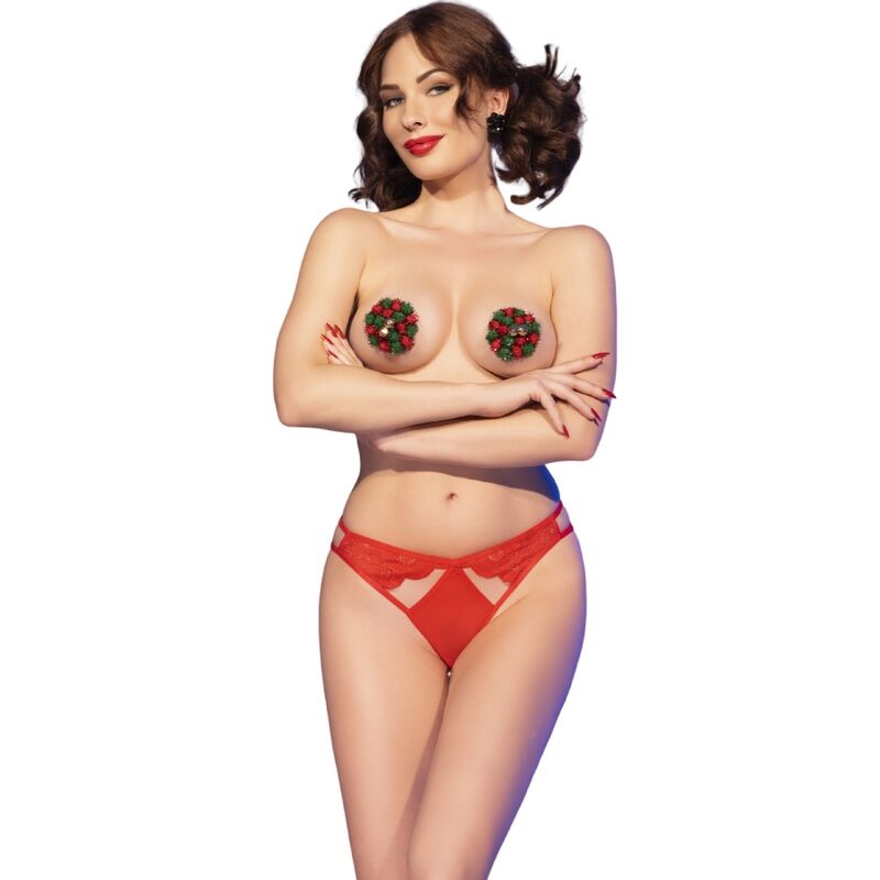 CHILIROSE - CR 4839 CONJUNTO NAVIDEÑO CUBREPEZONES + BRAGUITAS ROJO L/XL