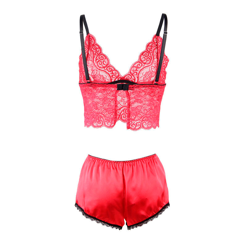 SUBBLIME - 953898 CAMISÓN + BRAGUITA DE SEDA Y ENCAJE ROJO S/M