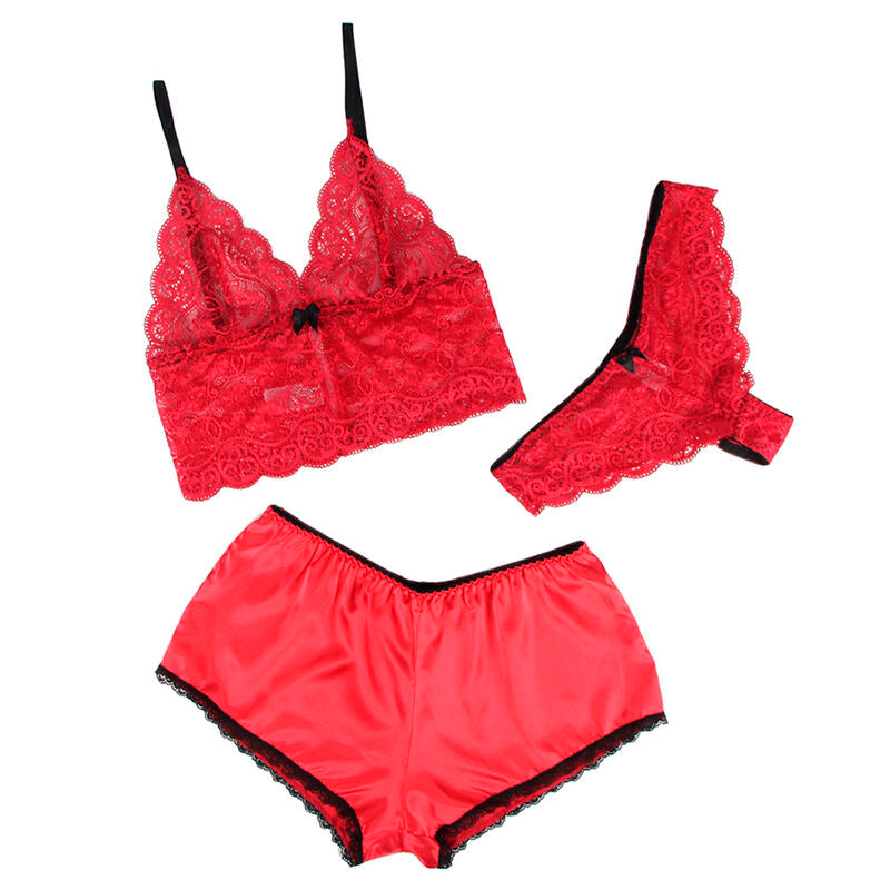 SUBBLIME - 953898 CAMISÓN + BRAGUITA DE SEDA Y ENCAJE ROJO S/M