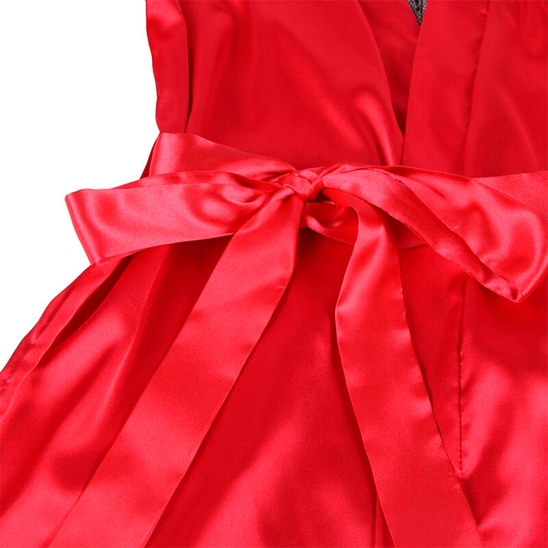 SUBBLIME - 954024 CAMISETA DE ENCAJE CON ESPALDA TRANSPARENTE + TANGA ROJO/NEGRO L/XL