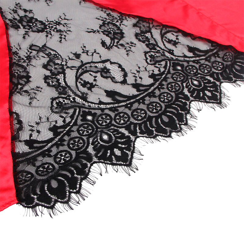 SUBBLIME - 954024 CAMISETA DE ENCAJE CON ESPALDA TRANSPARENTE + TANGA ROJO/NEGRO L/XL