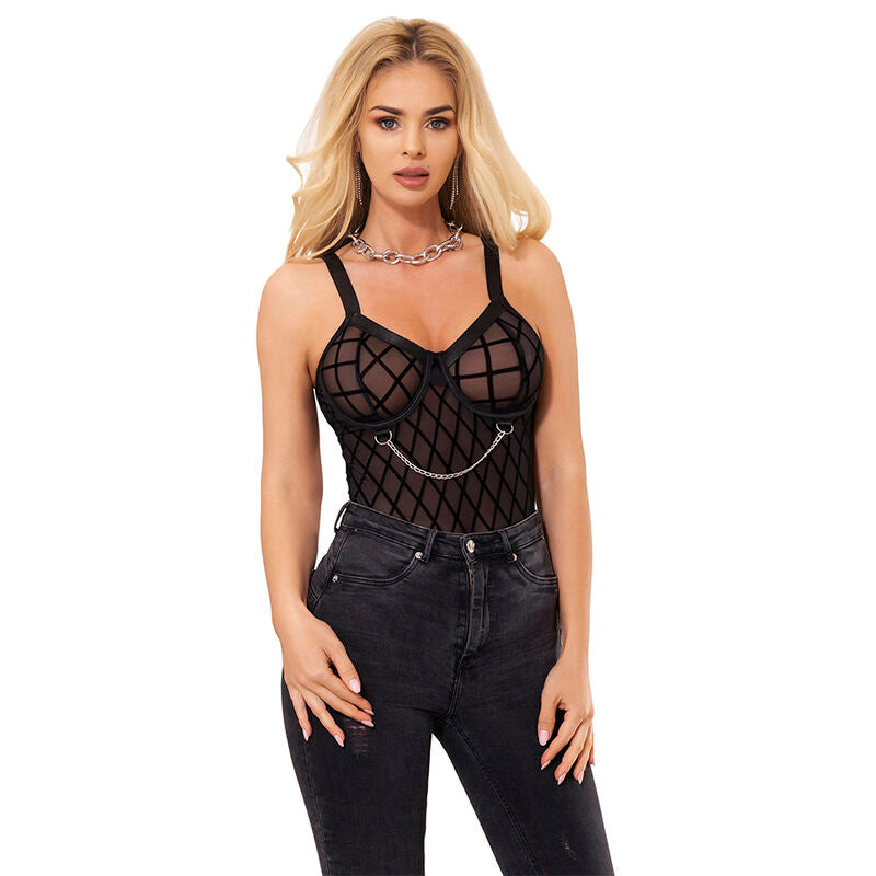SUBBLIME - 9542277 BODY CON CADENAS + LIGUERO NEGRO L/XL