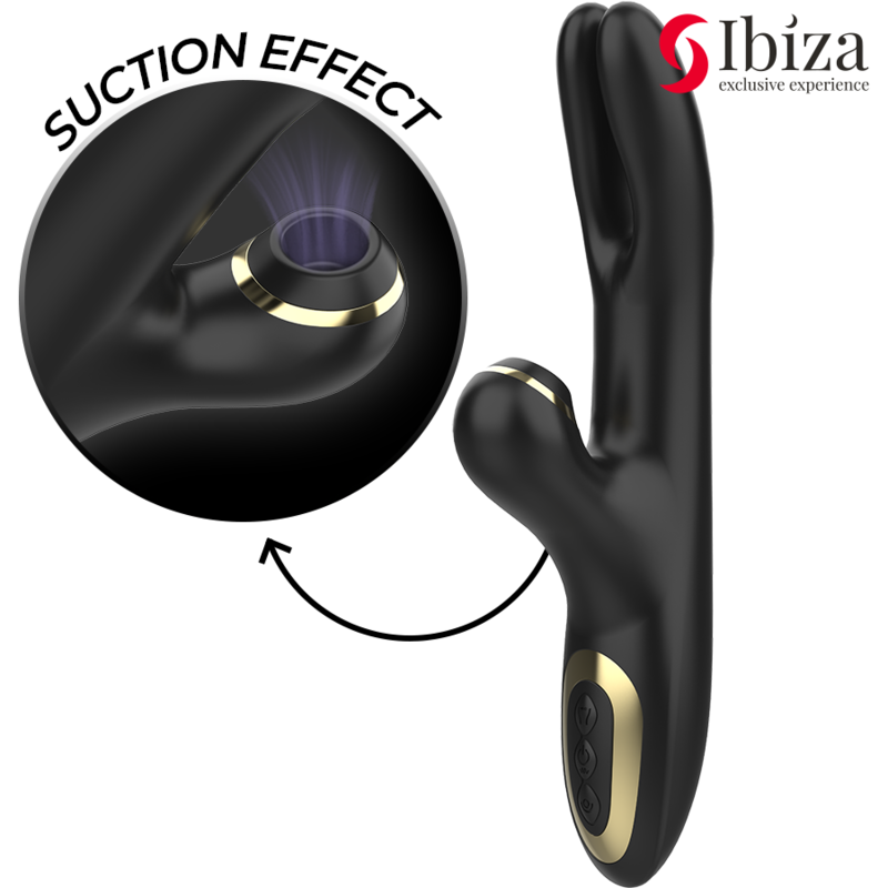 IBIZA - VIBRADOR  HI-TECH RABITT SUCCIONADOR Y  DOBLE DEAL NEGRO