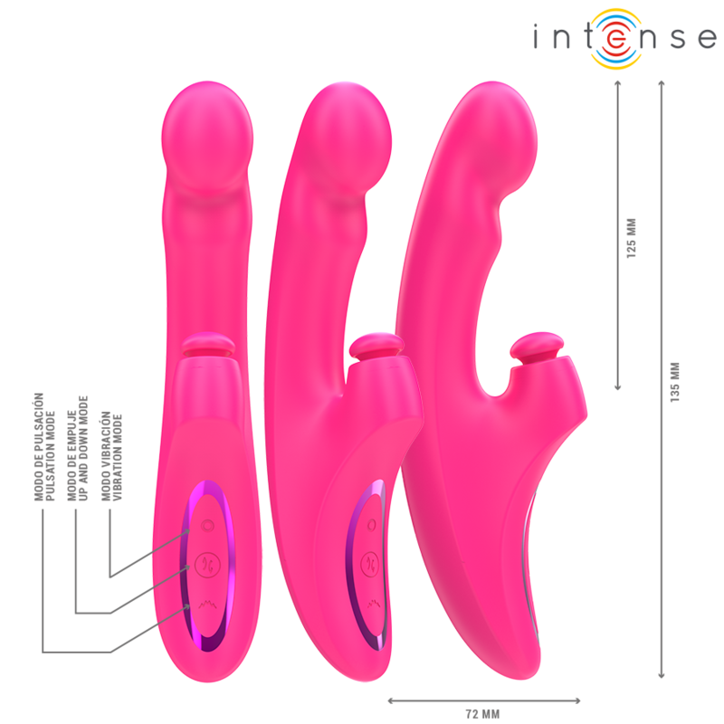 VIBRADOR INTENSO - EMI 13.5 CM MULTIFUNCIÓN 3 EN 1 10 VIBRACIONES ROSA