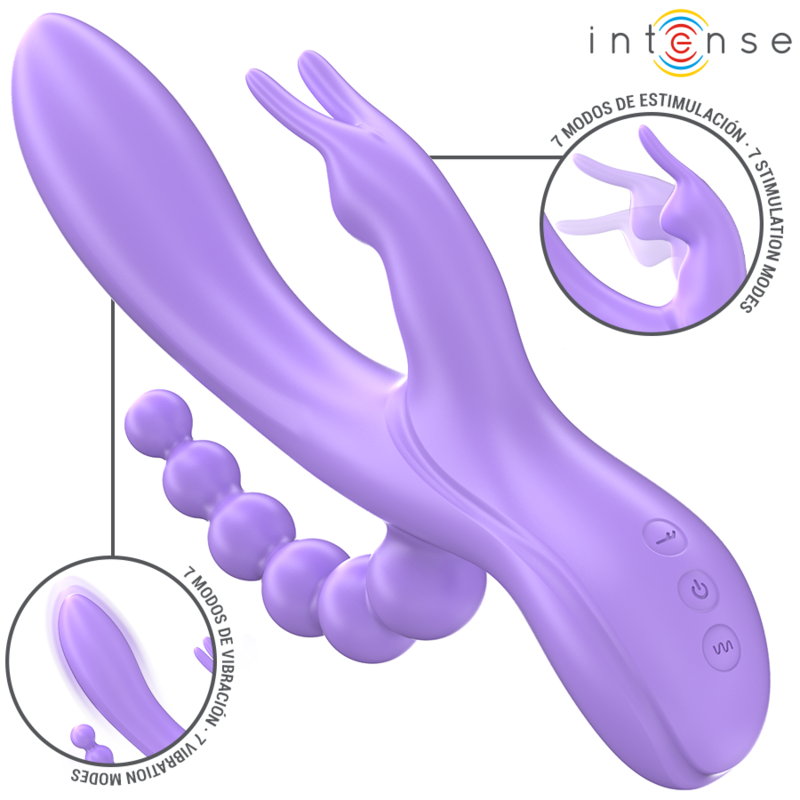INTENSE - MIKO TRIPLO VIBRATORE CONIGLIO &amp; STIMOLATORE &amp; ANALE 7 VIBRAZIONI VIOLA