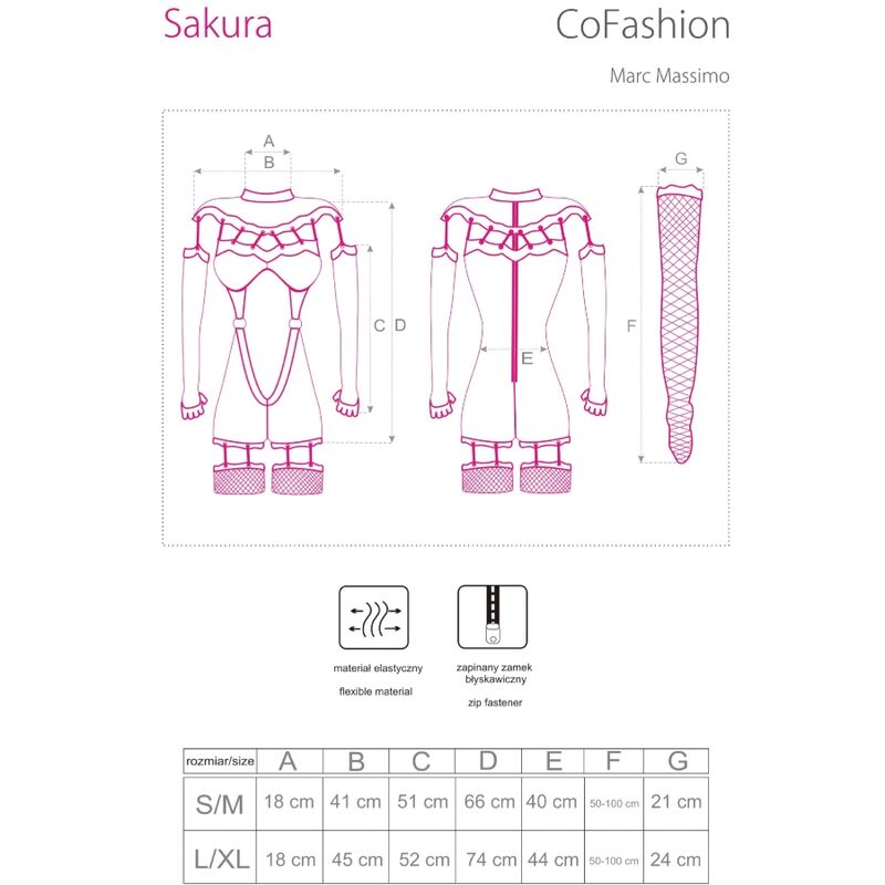 LIVCO CORSETTI FASHION - SAKURA CF 90357 MONO + GUANTES LARGOS + LIGUERO NEGRO L/XL