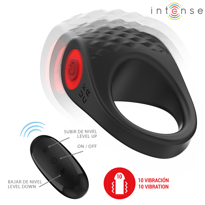INTENSE - ANILLO VIBRADOR PARA EL PENE CLOVER 10 VIBRACIONES NEGRO