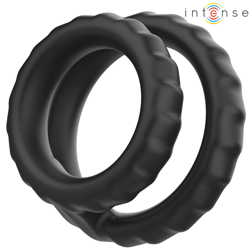 INTENSE - DEWEY DOPPIO ANELLO PER PENE IN SILICONE NERO MODELLO 2