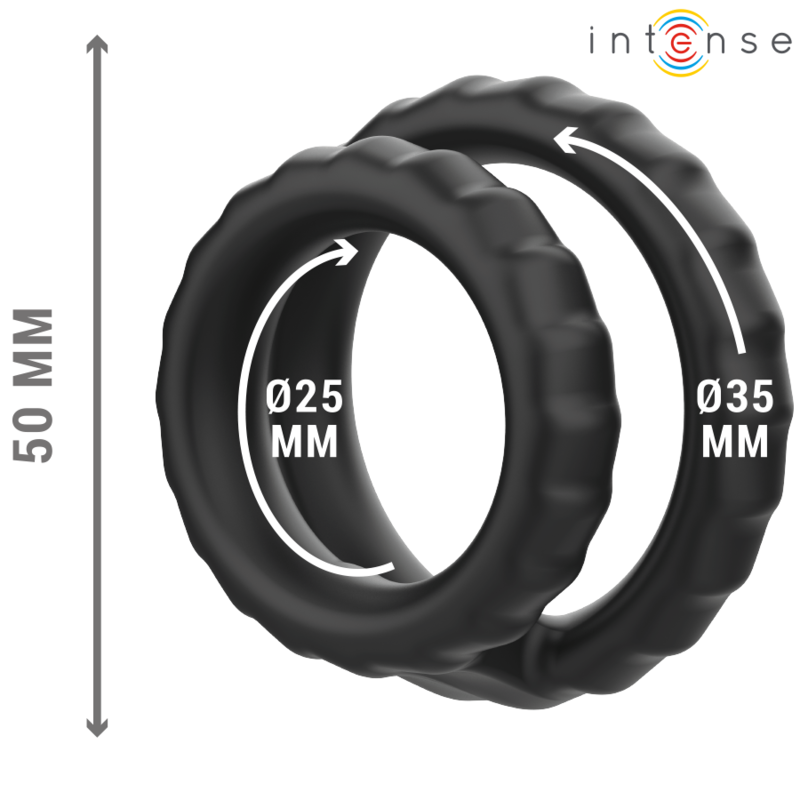 INTENSE - ANILLO DOBLE DE SILICONA PARA EL PENE DEWEY NEGRO MODELO 2