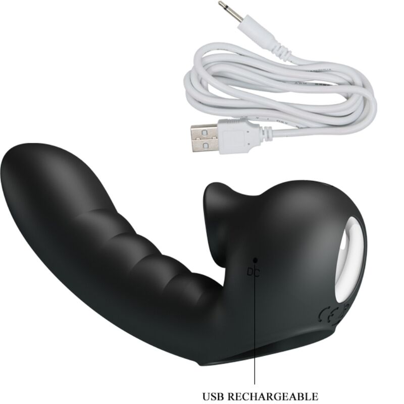 PRETTY LOVE - HOBGOBLIN ESTUCHE DEDO VIBRADOR 12 VIBRACIONES + ESTIMULADOR DE CLÍTORIS NEGRO