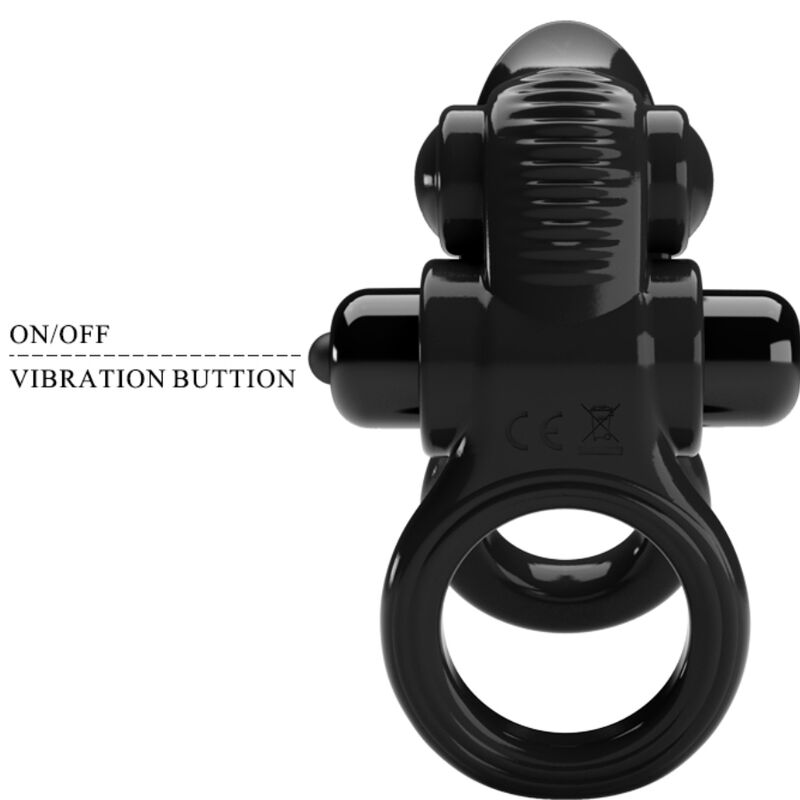 PRETTY LOVE - ANILLO PASSIONATE DOBLE ANILLO VIBRADOR + ESTIMULADOR DE CLÍTORIS NEGRO