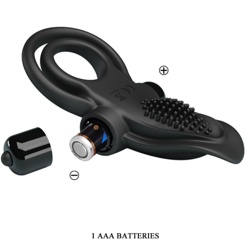 PRETTY LOVE - ANILLO VIBRADOR DOBLE + ESTIMULADOR DE CLÍTORIS 10 VIBRACIONES NEGRO