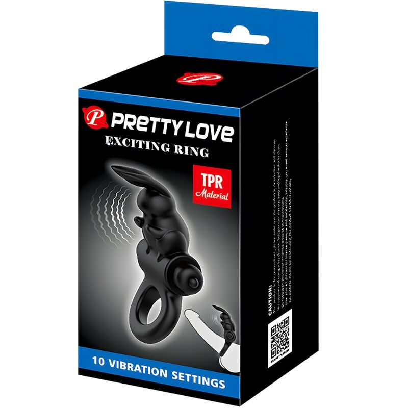 PRETTY LOVE - ANILLO VIBRADOR CONEJO EXCITANTE 10 VIBRACIONES NEGRO