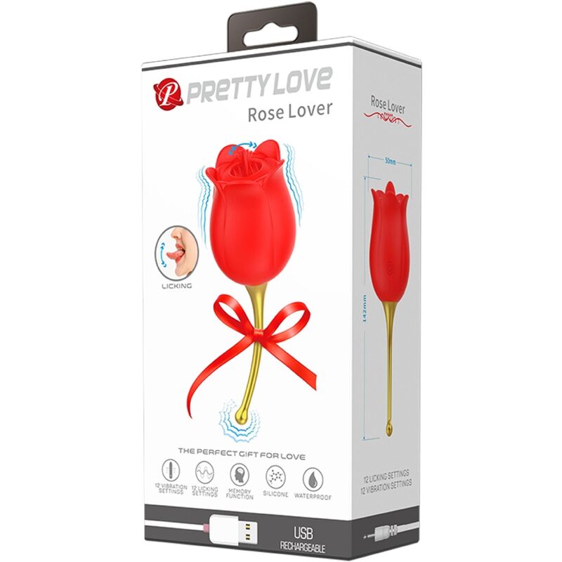 PRETTY LOVE - ROSE LOVER ESTIMULADOR DE CLÍTORIS ROSA 12 VIBRACIONES ROJO
