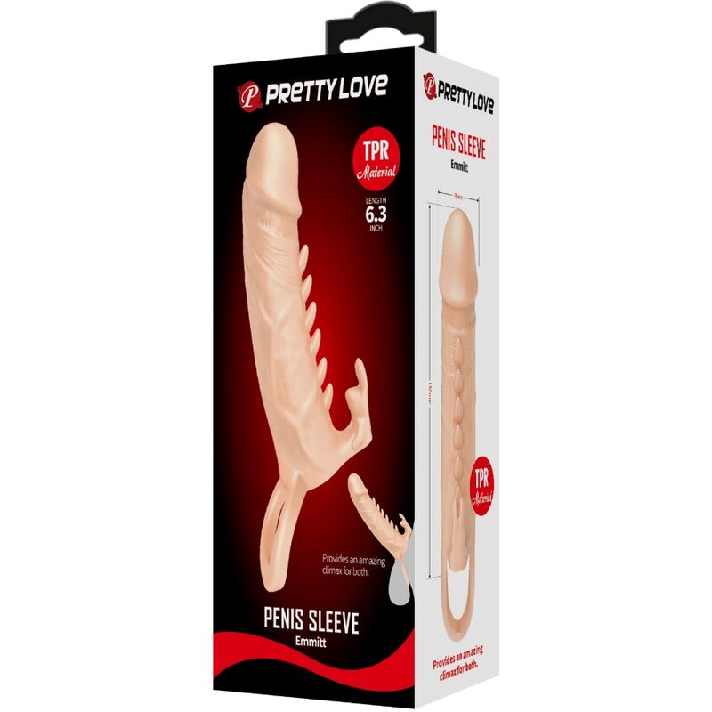 PRETTY LOVE - FUNDA PARA PENE EMMIT + ESTIMULADOR DE CLÍTORIS COLOR CARNE