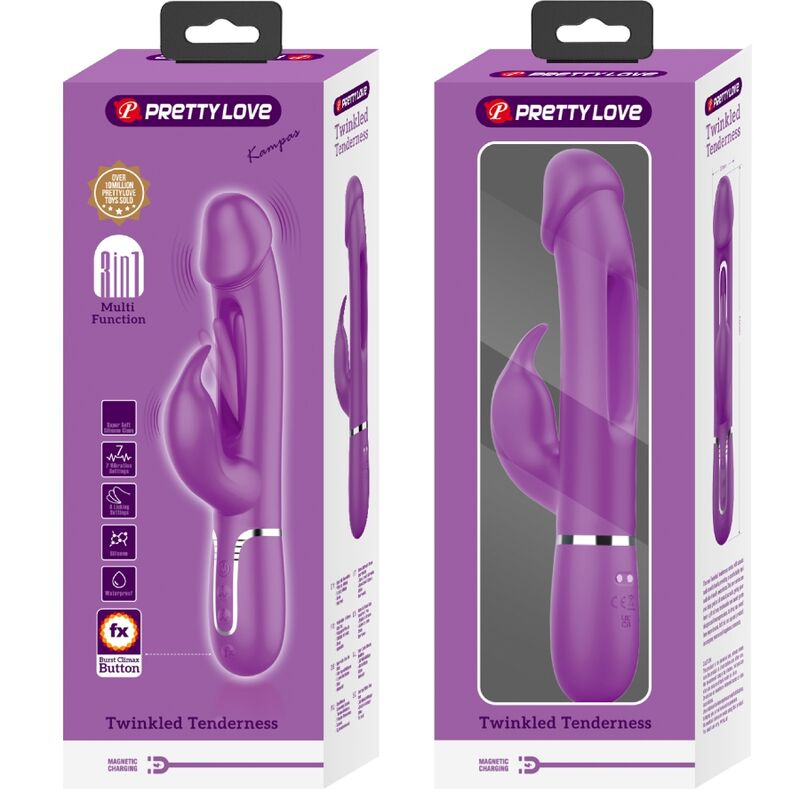 PRETTY LOVE - KAMPAS VIBRADOR CONEJO MULTIFUNCIÓN 3 EN 1 MORADO