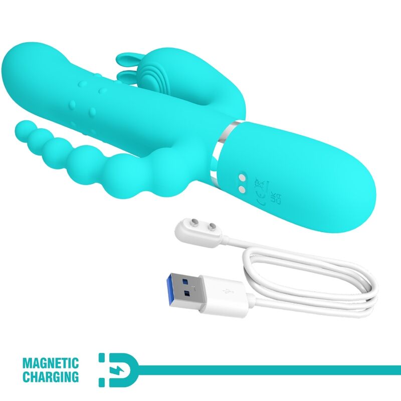 PRETTY LOVE - CAMMY VIBRADOR TRIPLE CONEJO MULTIFUNCIÓN 4 EN 1 AZUL
