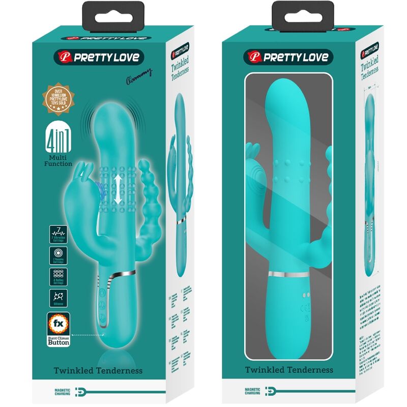 PRETTY LOVE - CAMMY VIBRADOR TRIPLE CONEJO MULTIFUNCIÓN 4 EN 1 AZUL