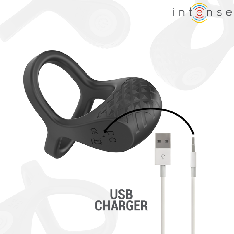 INTENSE - ALEX VIBRADOR DOBLE ANILLO PARA EL PENE 10 VIBRACIONES NEGRO