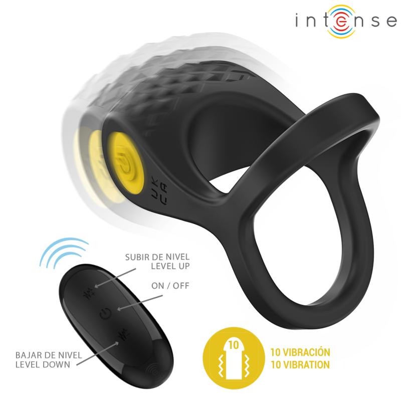 INTENSE - ALEX VIBRADOR DOBLE ANILLO PARA EL PENE 10 VIBRACIONES NEGRO