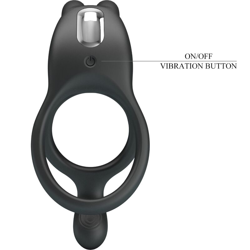 PRETTY LOVE - SETH ANILLO VIBRADOR DOBLE CONEJO 7 VIBRACIONES NEGRO