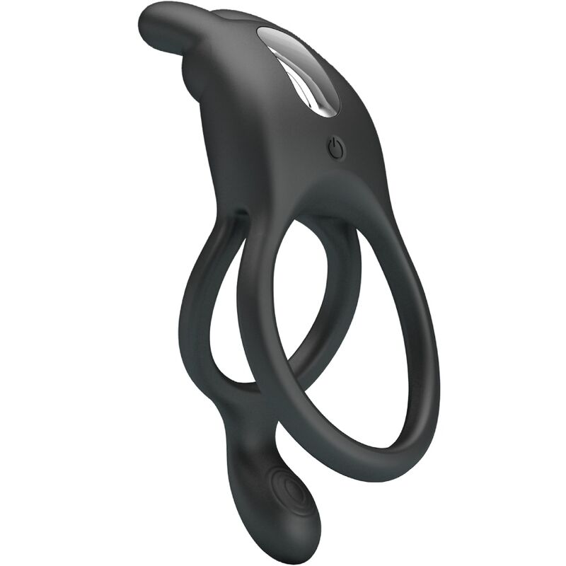 PRETTY LOVE - SETH ANILLO VIBRADOR DOBLE CONEJO 7 VIBRACIONES NEGRO