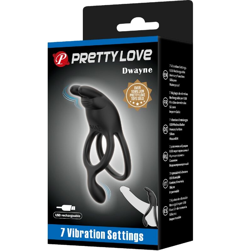 PRETTY LOVE - SETH ANILLO VIBRADOR DOBLE CONEJO 7 VIBRACIONES NEGRO