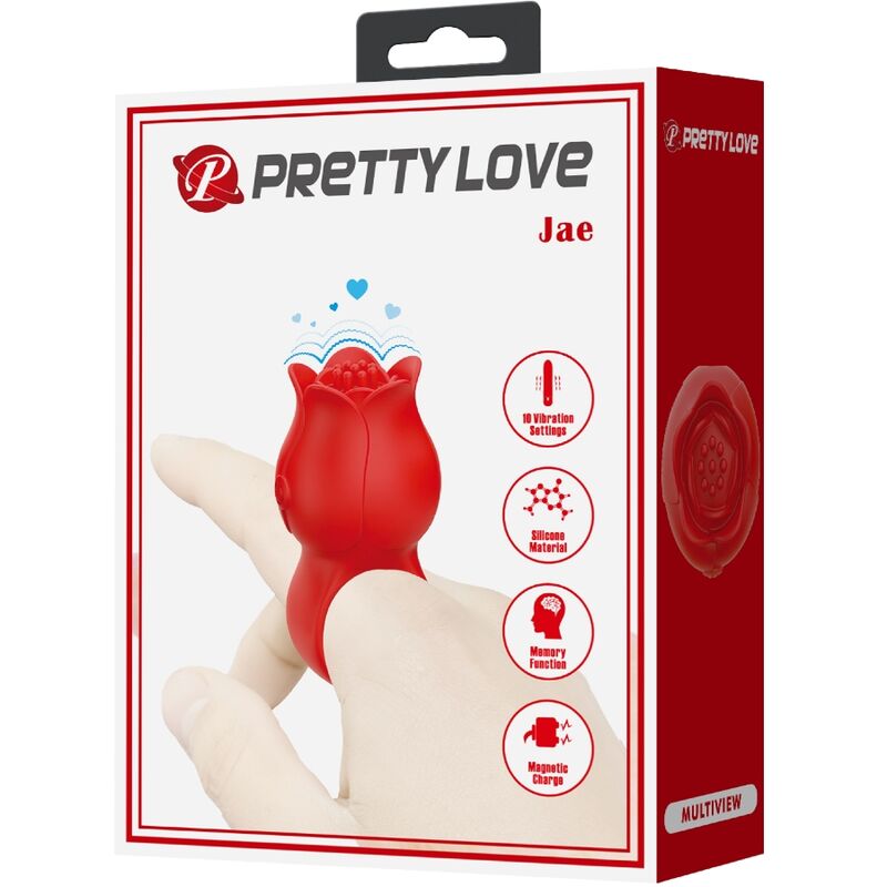 PRETTY LOVE - VIBRADOR DE DEDO JAE ROSE CON FORMA DE 10 VIBRACIONES ROJO
