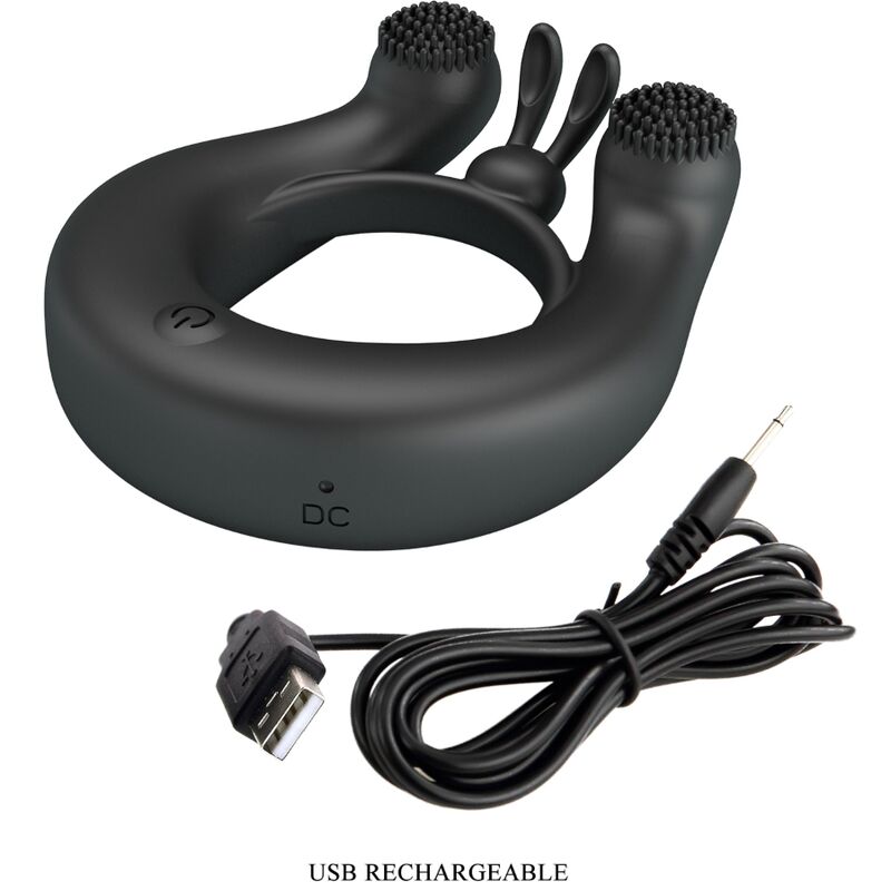 PRETTY LOVE - ANILLO VIBRADOR DAHLIA + ESTIMULADOR DE CLÍTORIS 12 VIBRACIONES NEGRO